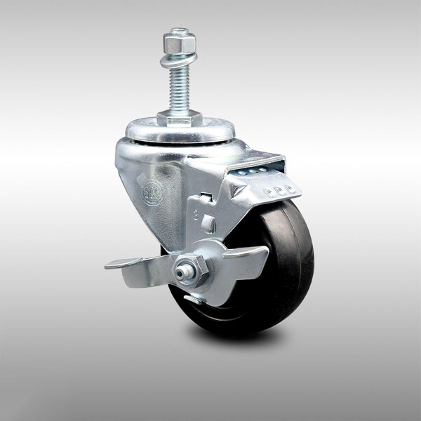 3 Inch SS Hard Rubber Wheel Swivel 3/8 Inch Threaded Stem Caster with Brake SCC
